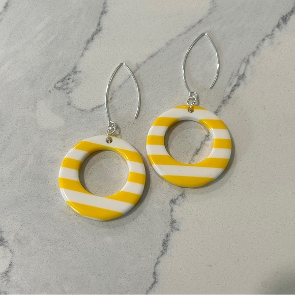 Upcycled Vintage French Plastic Hoop Dangler Earrings - Picture 3 of 7